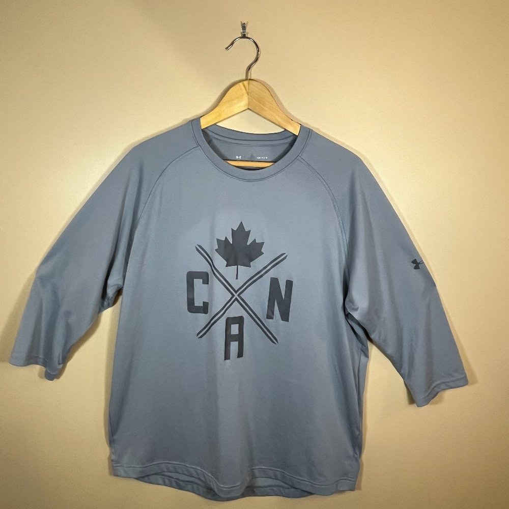 #122 REDUCED PRICE! Under Armour Men's 3/4 Sleeve Top, Large, Blue-Grey